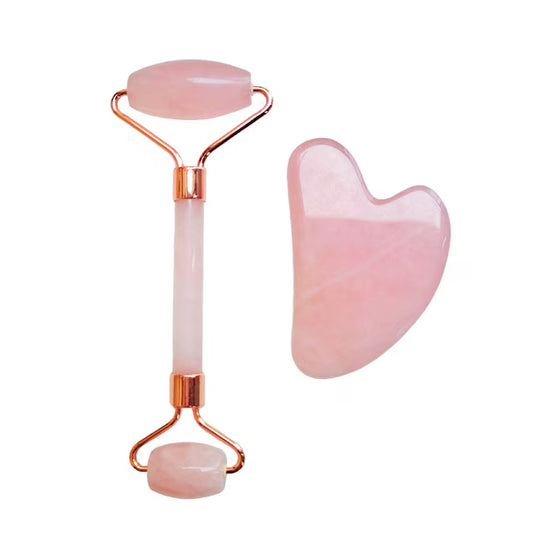 Jáde arcmasszírozó roller és Gua Sha szett RÓZSASZÍN