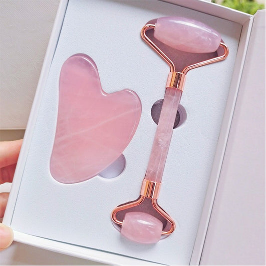 Jáde arcmasszírozó roller és Gua Sha szett RÓZSASZÍN