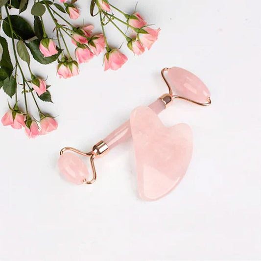 Jáde arcmasszírozó roller és Gua Sha szett RÓZSASZÍN